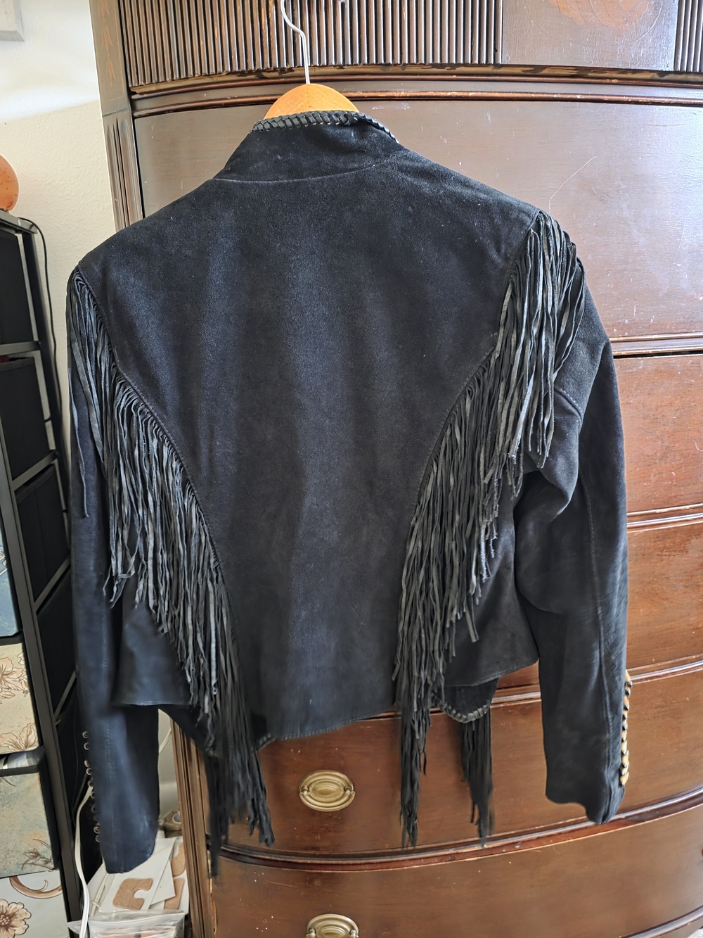 Scully Black Suede Fringe Jacket with Wooden Bead Detail - Picture 2 of 4